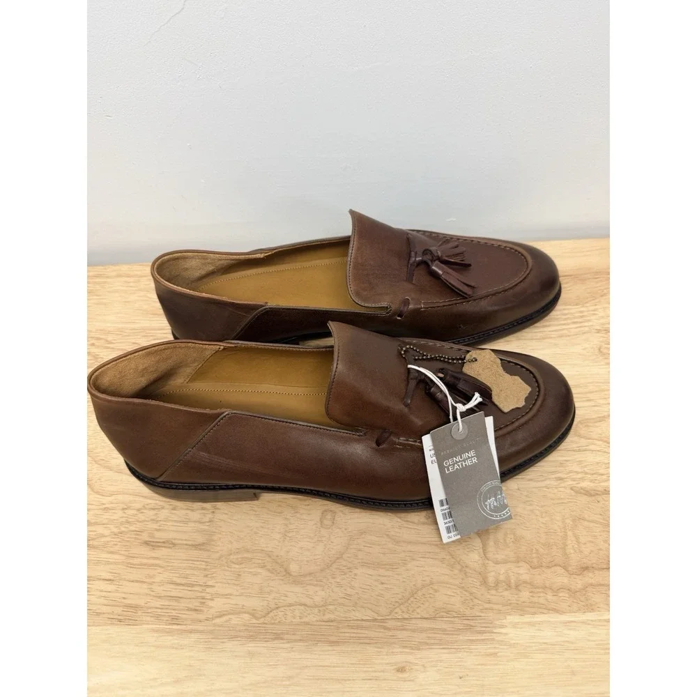 H&M's premium selection Brown Leather Loafers Tassel Moccasin EU 45 US 12 #43
